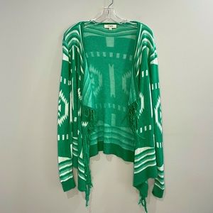 Umgee Teal/White Aztec Fringe Cardigan Sz M